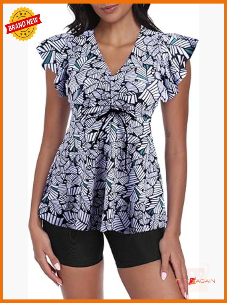Tankini Swim Dress With Shorts Tummy Control Flowy Skirt Two Piece